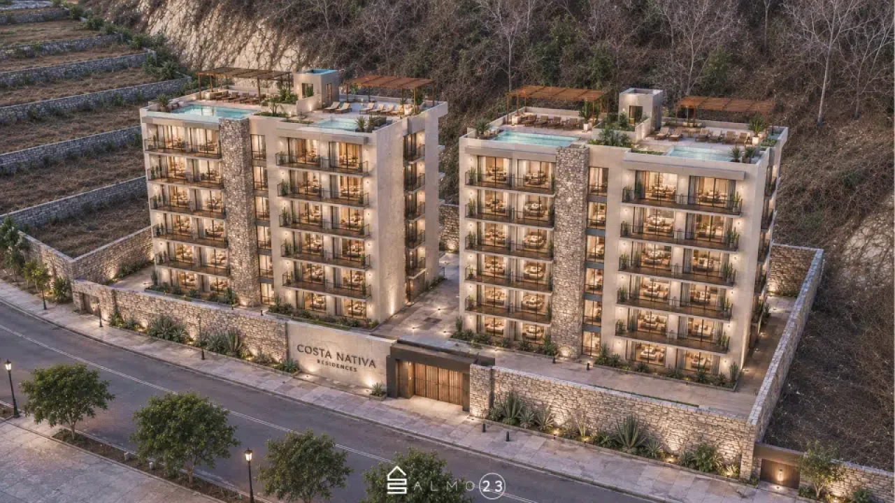 Mixed-use condominium project render in Huatulco, showing how the land could be developed for residential, commercial, or investment purposes.